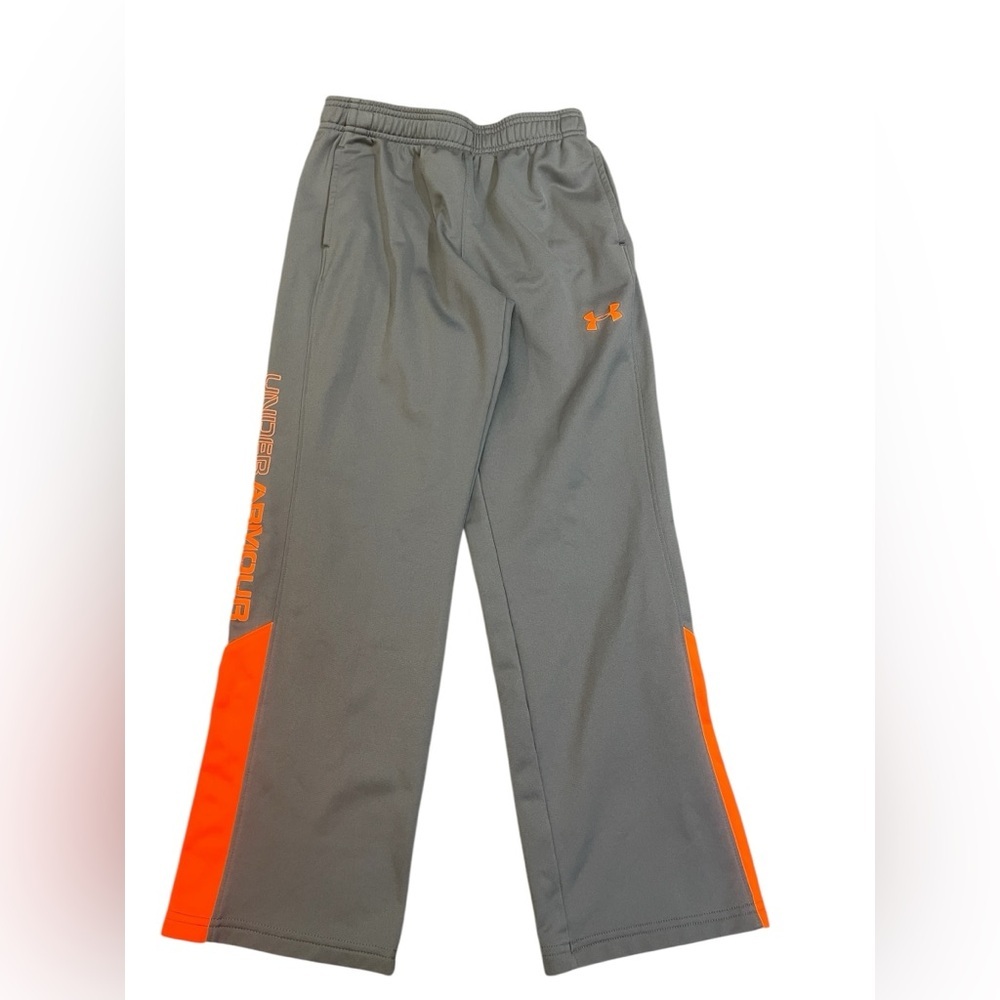 Under Armour Gray Neon Orange Track  Fleece Lined Pants Youth Size M